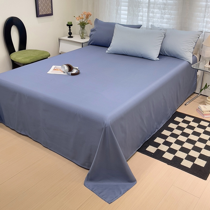 91家纺网 家纺一手货源 找家纺 维娜斯家纺 2024新款水洗冰丝轻奢款纯色拼色系列四件套 海青+牛仔蓝