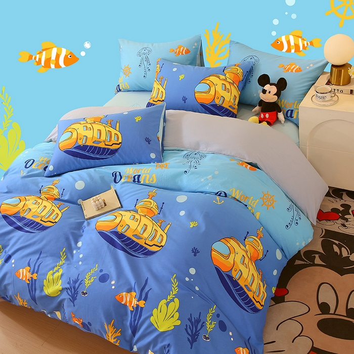 91家纺网 家纺一手货源 找家纺 金鑫汇家纺 2024新款全棉印花四件套 海底探秘