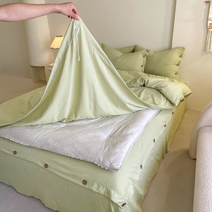 91家纺网 家纺一手货源 找家纺 （总）库里梦家纺 2024新款水洗棉双排纽扣四件套学生季A类简约纯色无印风四件套