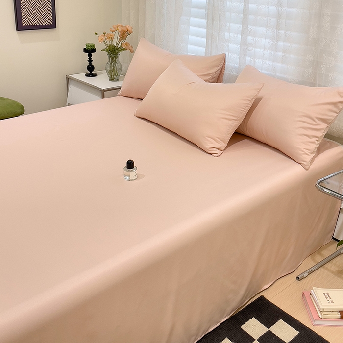 91家纺网 家纺一手货源 找家纺 维娜斯家纺 2024新款水洗冰丝轻奢款纯色拼色系列四件套 纯粉色