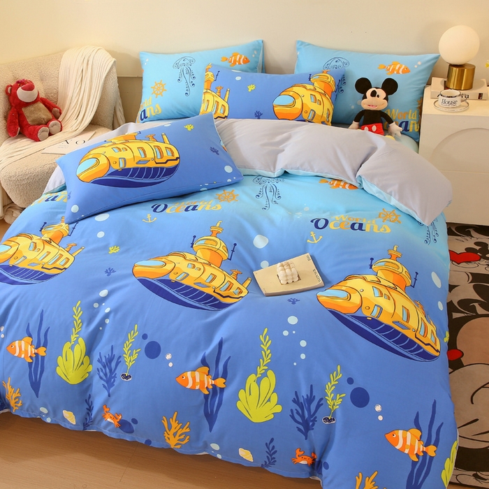 91家纺网 家纺一手货源 找家纺 金鑫汇家纺 2024新款全棉印花单被套 海底探秘