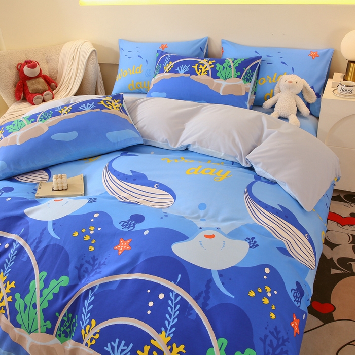 91家纺网 家纺一手货源 找家纺 金鑫汇家纺 2024新款全棉印花单被套 海族馆