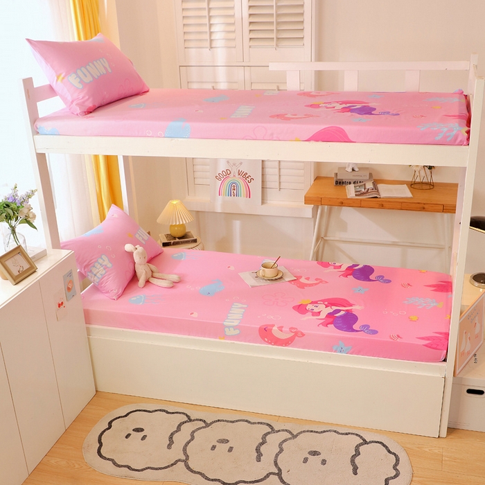 91家纺网 家纺一手货源 找家纺 金鑫汇 2024新款全棉卡通印花学生床垫套床笠系列 小美人鱼