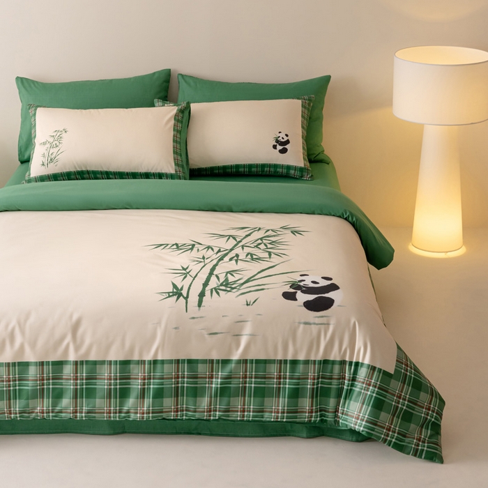 91家纺网 家纺一手货源 找家纺 雅居纺家纺 2024新款全棉印花13372大版四件套 竹子熊猫