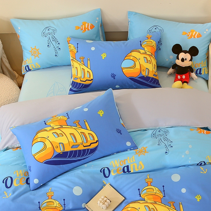 91家纺网 家纺一手货源 找家纺 金鑫汇家纺 2024新款全棉印花单枕套 海底探秘