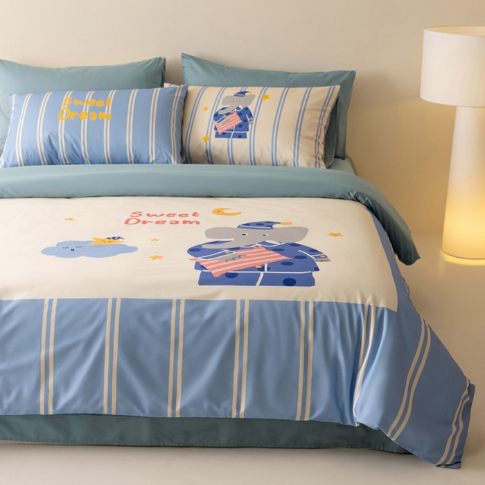 91家纺网 家纺一手货源 找家纺 雅居纺家纺 2024新款全棉印花13372大版四件套 晚安象