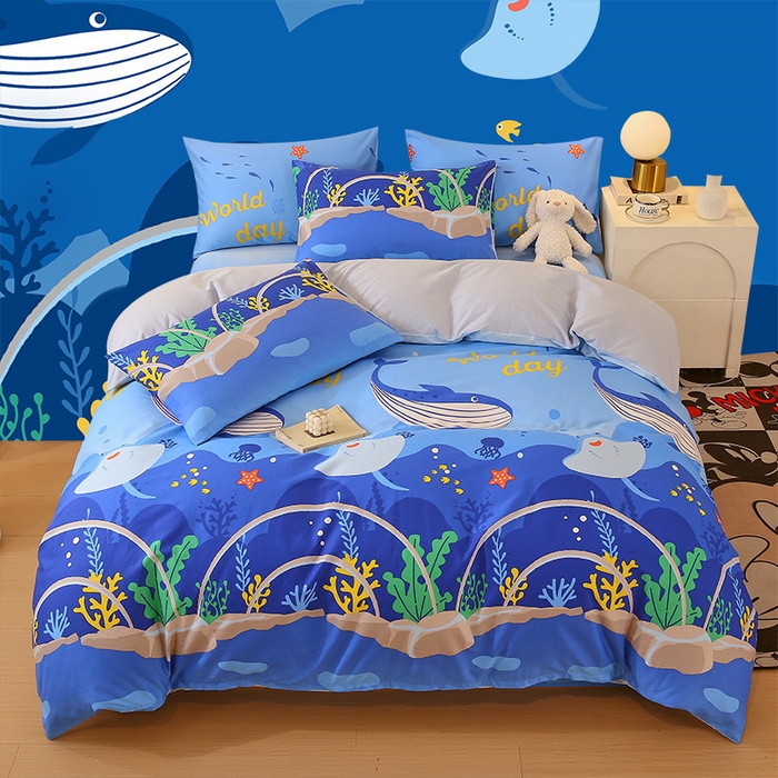 91家纺网 家纺一手货源 找家纺 金鑫汇家纺 2024新款全棉印花四件套 海族馆