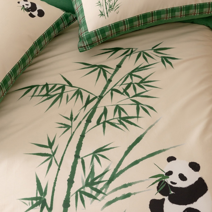 91家纺网 家纺一手货源 找家纺 雅居纺家纺 2024新款全棉印花13372大版四件套 竹子熊猫