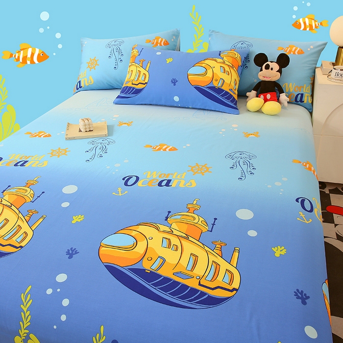 91家纺网 家纺一手货源 找家纺 金鑫汇家纺 2024新款全棉印花单床笠 海底探秘