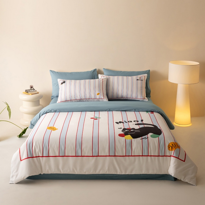 91家纺网 家纺一手货源 找家纺 雅居纺家纺 2024新款全棉印花13372大版四件套 喵星人