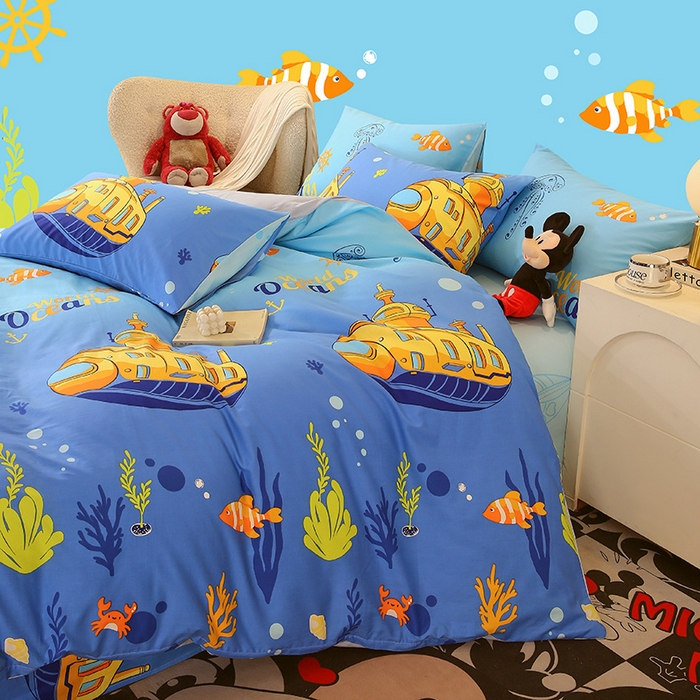 91家纺网 家纺一手货源 找家纺 金鑫汇家纺 2024新款全棉印花四件套 海底探秘