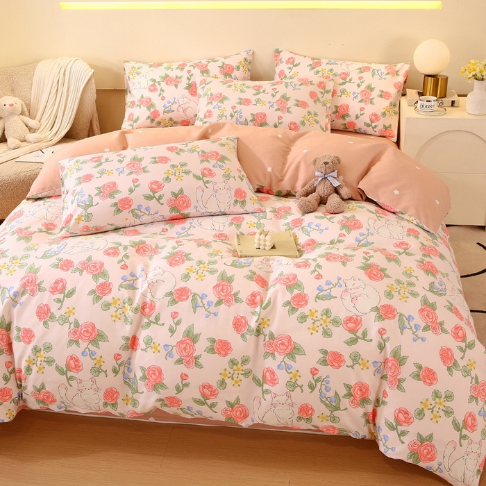 91家纺网 家纺一手货源 找家纺 金鑫汇家纺 2024新款全棉印花四件套 微洛花园