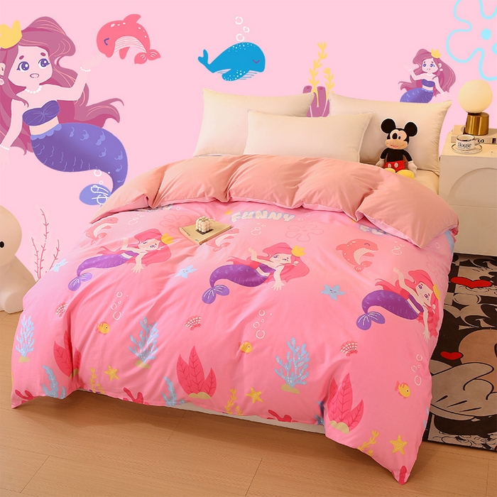 91家纺网 家纺一手货源 找家纺 金鑫汇家纺 2024新款全棉印花单被套 小美人鱼