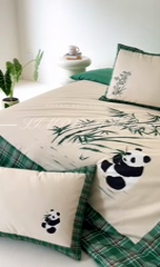 91家纺网 家纺一手货源 找家纺 雅居纺家纺 2024新款全棉印花13372大版四件套 竹子熊猫