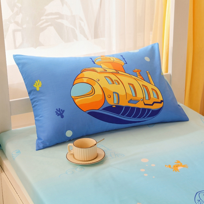 91家纺网 家纺一手货源 找家纺 金鑫汇 2024新款全棉卡通印花学生床垫套床笠系列 海底探秘