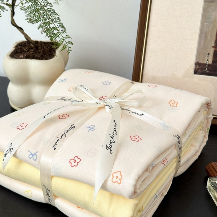 91家纺网 家纺一手货源 找家纺 吉象家纺 2024新款双层纱四件套叠拍 奶油派