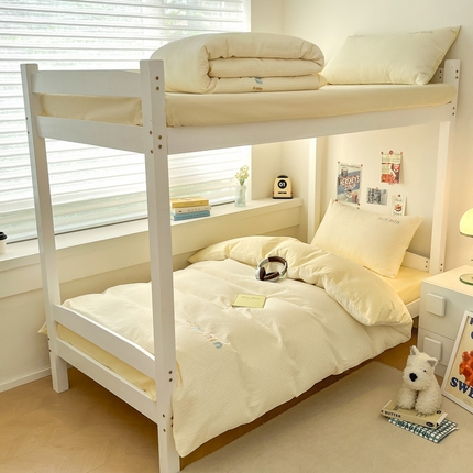 雅居纺家纺 2024新款开学季全棉A类华夫格绣花四件套-Min Min-米黄