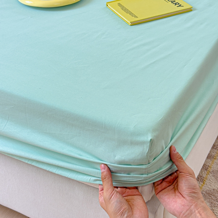 91家纺网 家纺一手货源 找家纺 金丝鸟家纺 2024新款A类全棉色织水洗棉床笠系列 果绿