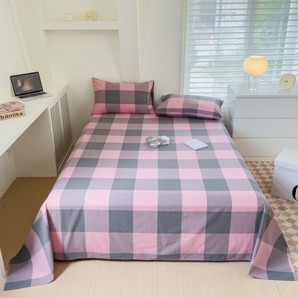 金丝鸟家纺 2024新款A类全棉色织水洗棉单床单系列 粉大格