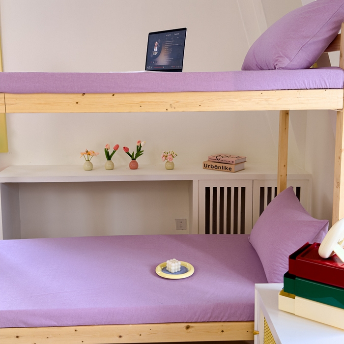 91家纺网 家纺一手货源 找家纺 金丝鸟家纺 2024新款A类全棉色织水洗棉单床笠系列（学生床） 烟紫