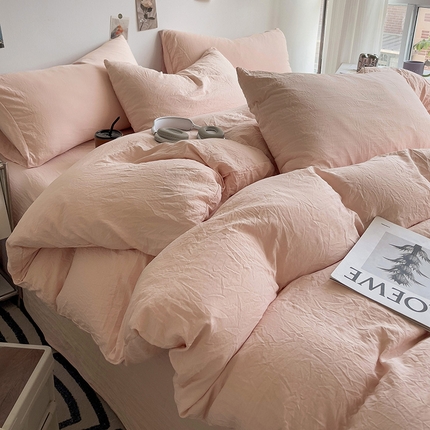 91家纺网 家纺一手货源 找家纺 （总）韩巢家纺 2024新款日式ins风超柔褶皱亲肤水洗棉被套单件-纯色系列（提供卖家秀）