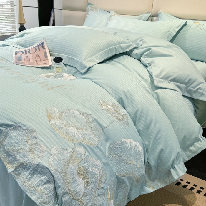 91家纺网 家纺一手货源 找家纺 梧桐家居 2024新款全棉四件套-银杏系列 银杏-青草绿