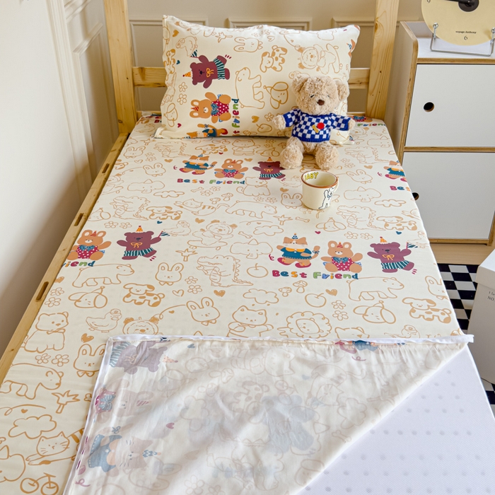 91家纺网 家纺一手货源 找家纺 金丝鸟家纺 2024新款全棉水晶绒床垫套 小童趣