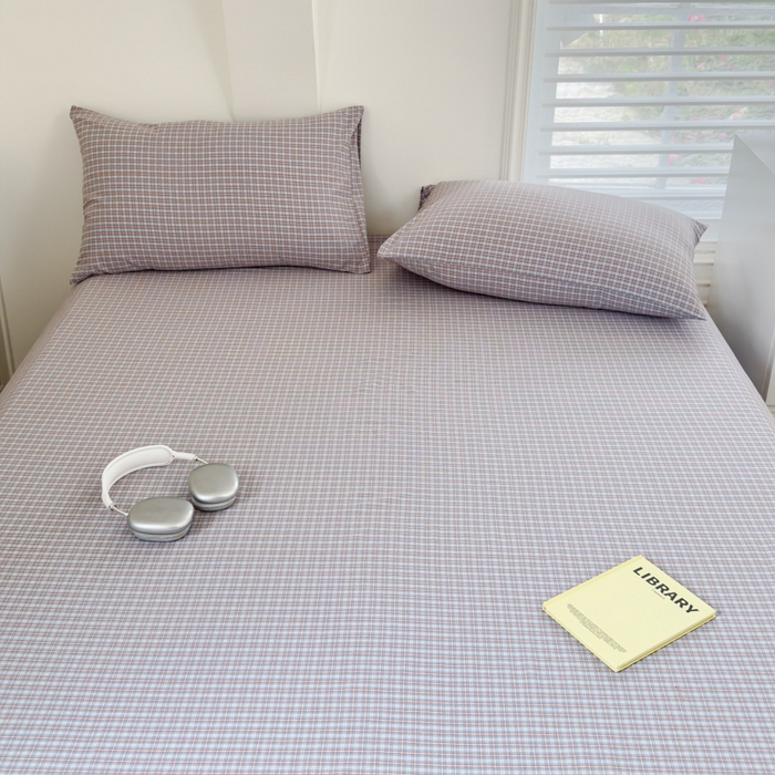 91家纺网 家纺一手货源 找家纺 金丝鸟家纺 2024新款A类全棉色织水洗棉单床单系列 蓝红田格