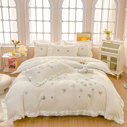 91家纺网 家纺一手货源 找家纺 （总）梧桐家居 2024新款亲肤棉花边四件套-蝶羽