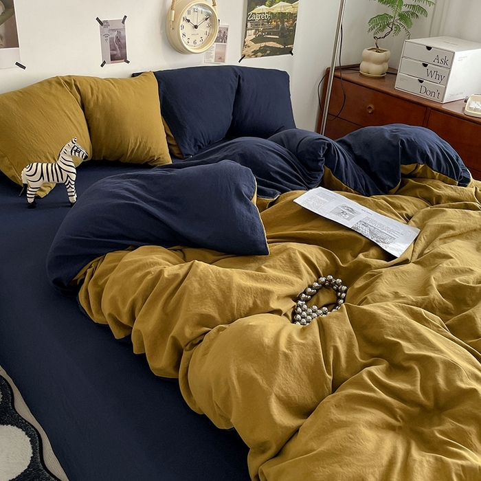 91家纺网 家纺一手货源 找家纺 卡迪熊家纺 2024新款ins风超柔褶皱亲肤磨毛水洗m四件套双拼系列-风格2 玛瑙洛克