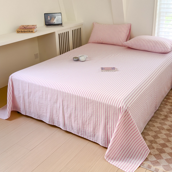 91家纺网 家纺一手货源 找家纺 金丝鸟家纺 2024新款A类全棉色织水洗棉单床单系列 玫红 中条