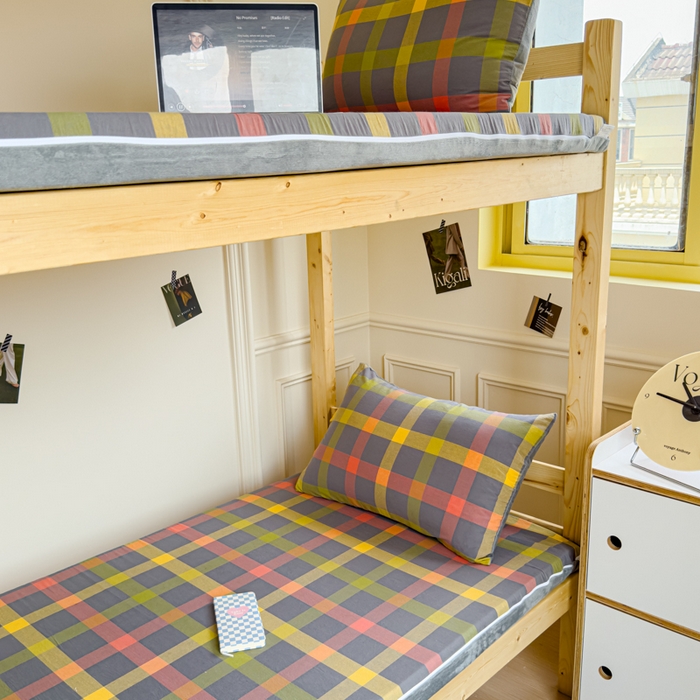 91家纺网 家纺一手货源 找家纺 金丝鸟家纺 2024新款全棉色织水洗棉水晶绒床垫套 彩色格子