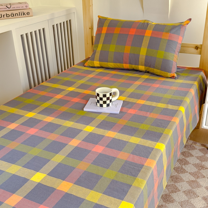 91家纺网 家纺一手货源 找家纺 金丝鸟家纺 2024新款A类全棉色织水洗棉单床单系列（学生床） 彩色格子