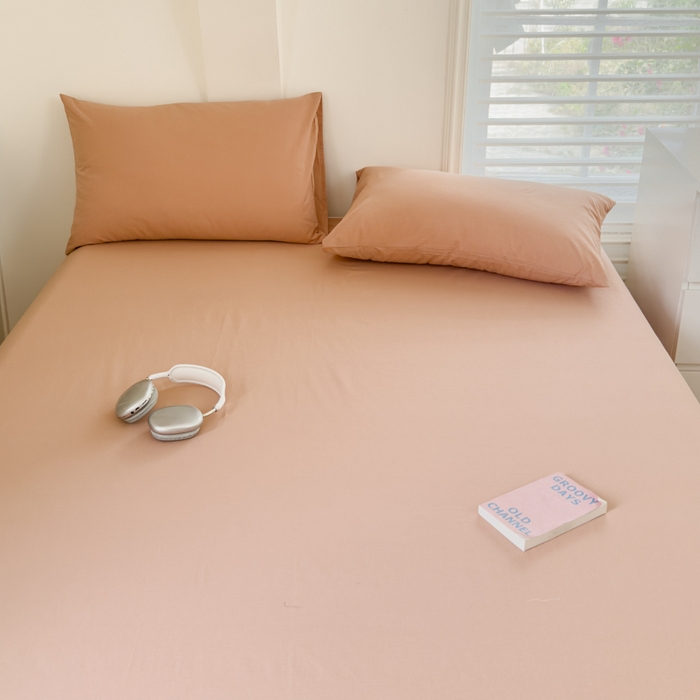 91家纺网 家纺一手货源 找家纺 金丝鸟家纺 2024新款A类全棉色织水洗棉单床单系列 驼色