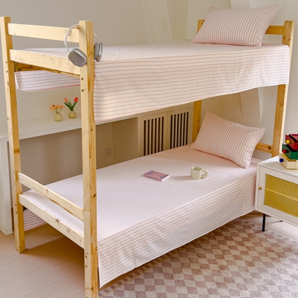 金丝鸟家纺 2024新款A类全棉色织水洗棉单床单系列（学生床） 桃粉中条