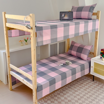 金丝鸟家纺 2024新款A类全棉色织水洗棉单床单系列（学生床） 粉大格