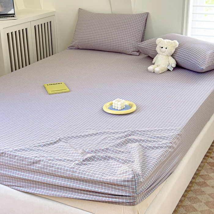 91家纺网 家纺一手货源 找家纺 金丝鸟家纺 2024新款A类全棉色织水洗棉床笠系列 蓝红田格