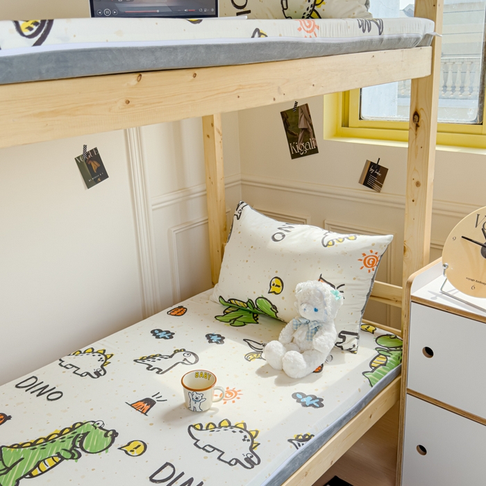 91家纺网 家纺一手货源 找家纺 金丝鸟家纺 2024新款全棉水晶绒床垫套 抗浪恐龙