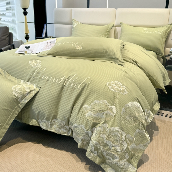 91家纺网 家纺一手货源 找家纺 梧桐家居 2024新款全棉四件套-银杏系列 银杏-高级绿