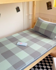 91家纺网 家纺一手货源 找家纺 金丝鸟家纺 2024新款全棉色织水洗棉水晶绒床垫套 绿大格