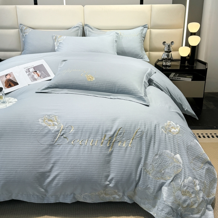 91家纺网 家纺一手货源 找家纺 梧桐家居 2024新款全棉四件套-银杏系列 银杏-天空蓝