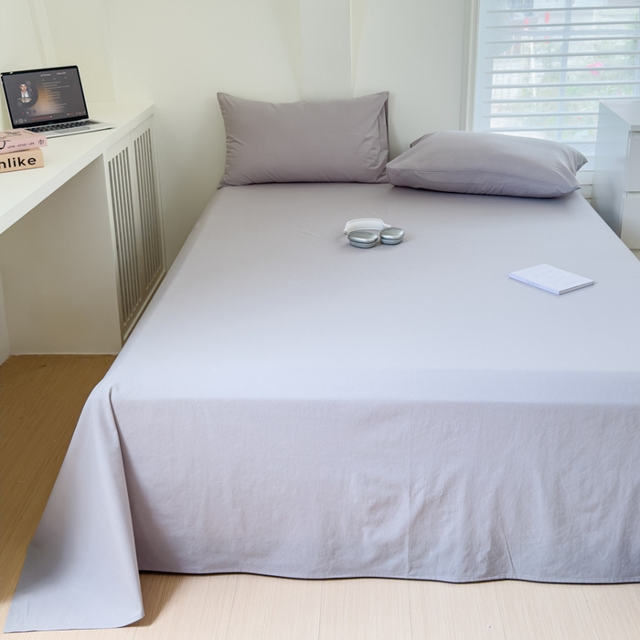 91家纺网 家纺一手货源 找家纺 金丝鸟家纺 2024新款A类全棉色织水洗棉单床单系列 浅灰