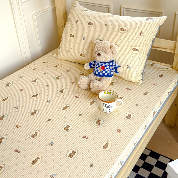 91家纺网 家纺一手货源 找家纺 金丝鸟家纺 2024新款全棉水晶绒床垫套 美美熊