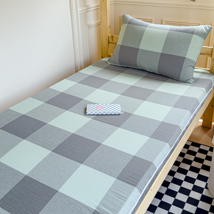 91家纺网 家纺一手货源 找家纺 金丝鸟家纺 2024新款全棉色织水洗棉水晶绒床垫套 绿大格