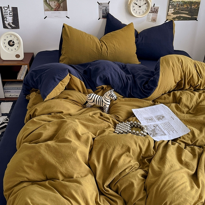 91家纺网 家纺一手货源 找家纺 卡迪熊家纺 2024新款ins风超柔褶皱亲肤磨毛水洗m四件套双拼系列-风格2 玛瑙洛克