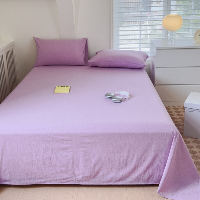 91家纺网 家纺一手货源 找家纺 金丝鸟家纺 2024新款A类全棉色织水洗棉单床单系列 烟紫