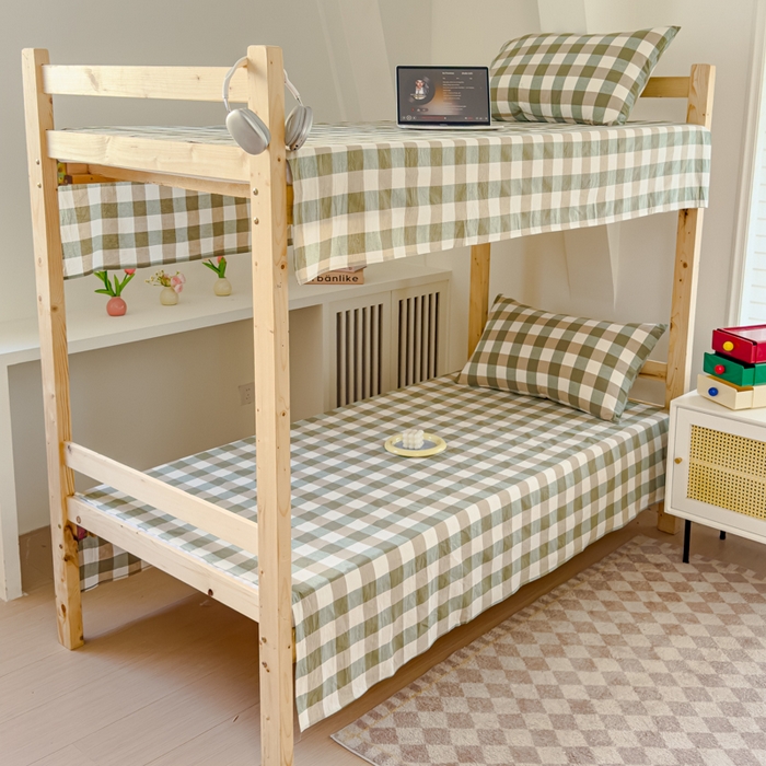 91家纺网 家纺一手货源 找家纺 金丝鸟家纺 2024新款A类全棉色织水洗棉单床单系列（学生床） 绿中格