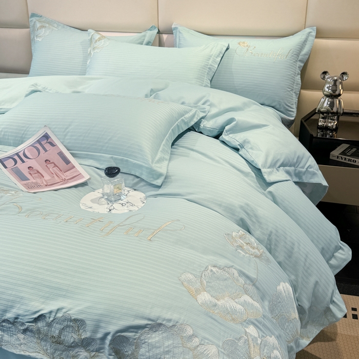 91家纺网 家纺一手货源 找家纺 梧桐家居 2024新款全棉四件套-银杏系列 银杏-青草绿