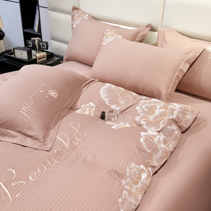 91家纺网 家纺一手货源 找家纺 梧桐家居 2024新款全棉四件套-银杏系列 银杏-浅咖