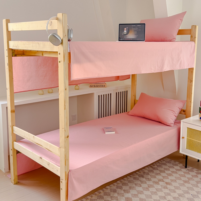 91家纺网 家纺一手货源 找家纺 金丝鸟家纺 2024新款A类全棉色织水洗棉单床单系列（学生床） 粉色